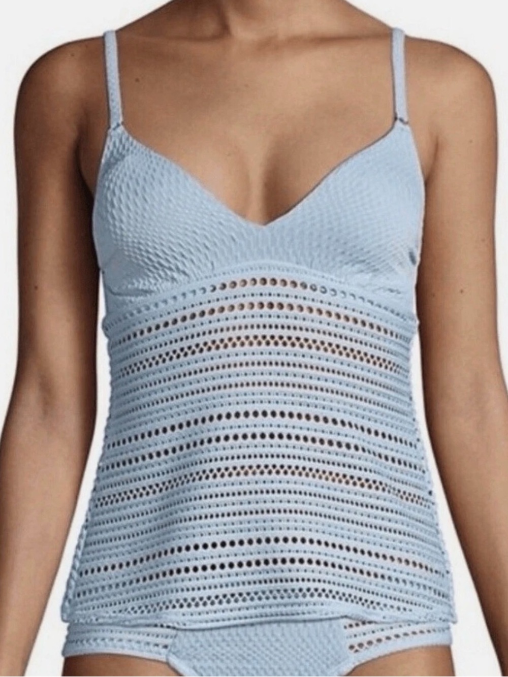 Robin Piccone Blue Textured Mesh Tankini Swim Top Size Medium Never Worn